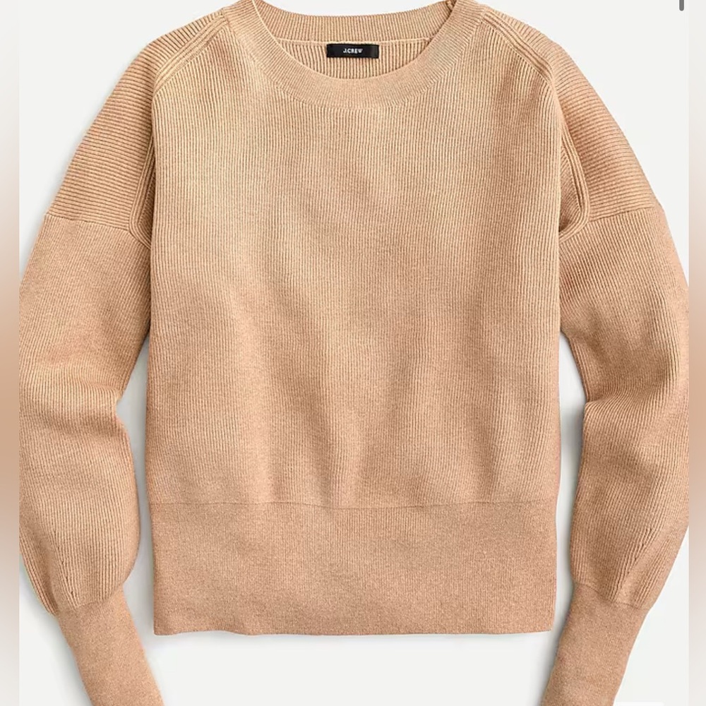 J Crew. Balloon sleeve crewneck sweater. Size medium. Tan.